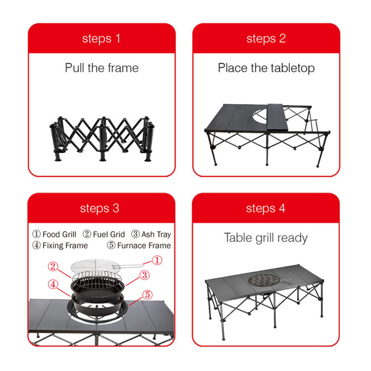 Portable Folding Charcoal Grill Table