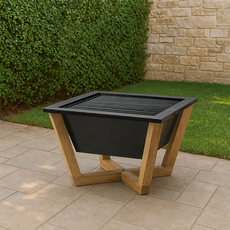 Wood-Frame Square Charcoal Grill
